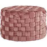 Braided Round 24" Ottoman in Blush Pink Velvet